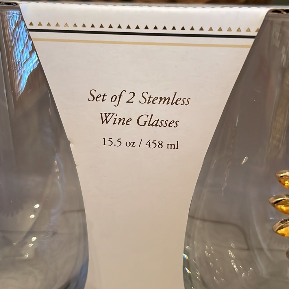 🍷Set of 2 Sunflower 🌻 Bejeweled Stemless Wine Glasses 🍷NEW IN BOX! - Picture 6 of 10
